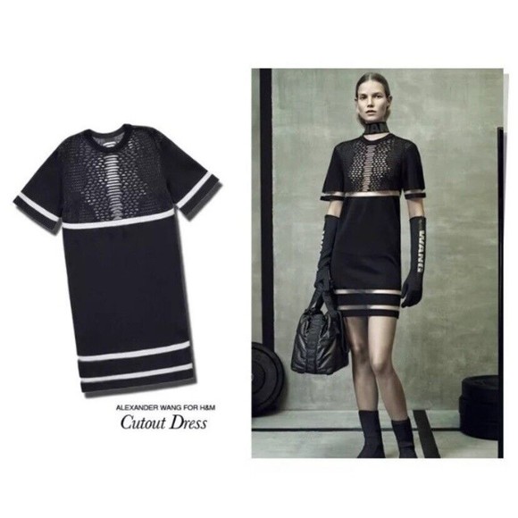 Alexander Wang X H&M NWOT Perforated Sheer Mesh Panel Black Dress S Italy Made - Picture 8 of 16